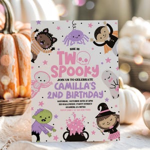 Editable Halloween Spooky Costume Invitation, 2nd Halloween Birthday Spooktacular Party Invite, Girl Spooky 2nd Birthday Invite Template