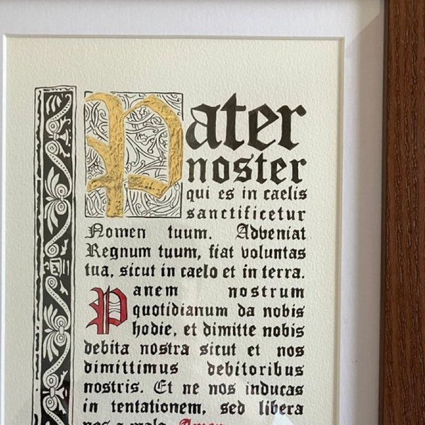 Hand-painted Pater Noster, Traditional Catholic Prayer Art, Catholic Illuminated Manuscript, Catholic Wall Art, Catholic Prayer
