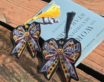 Faux leather embroidered bookmark