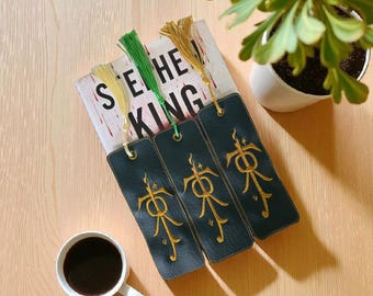 Faux leather embroidered bookmark