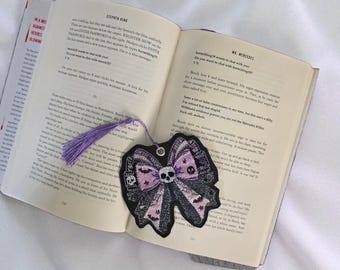 Faux leather embroidered bookmark
