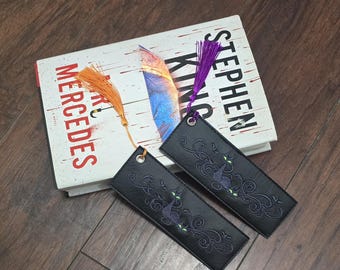 Faux leather embroidered bookmark