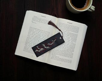 Faux leather embroidered bookmark