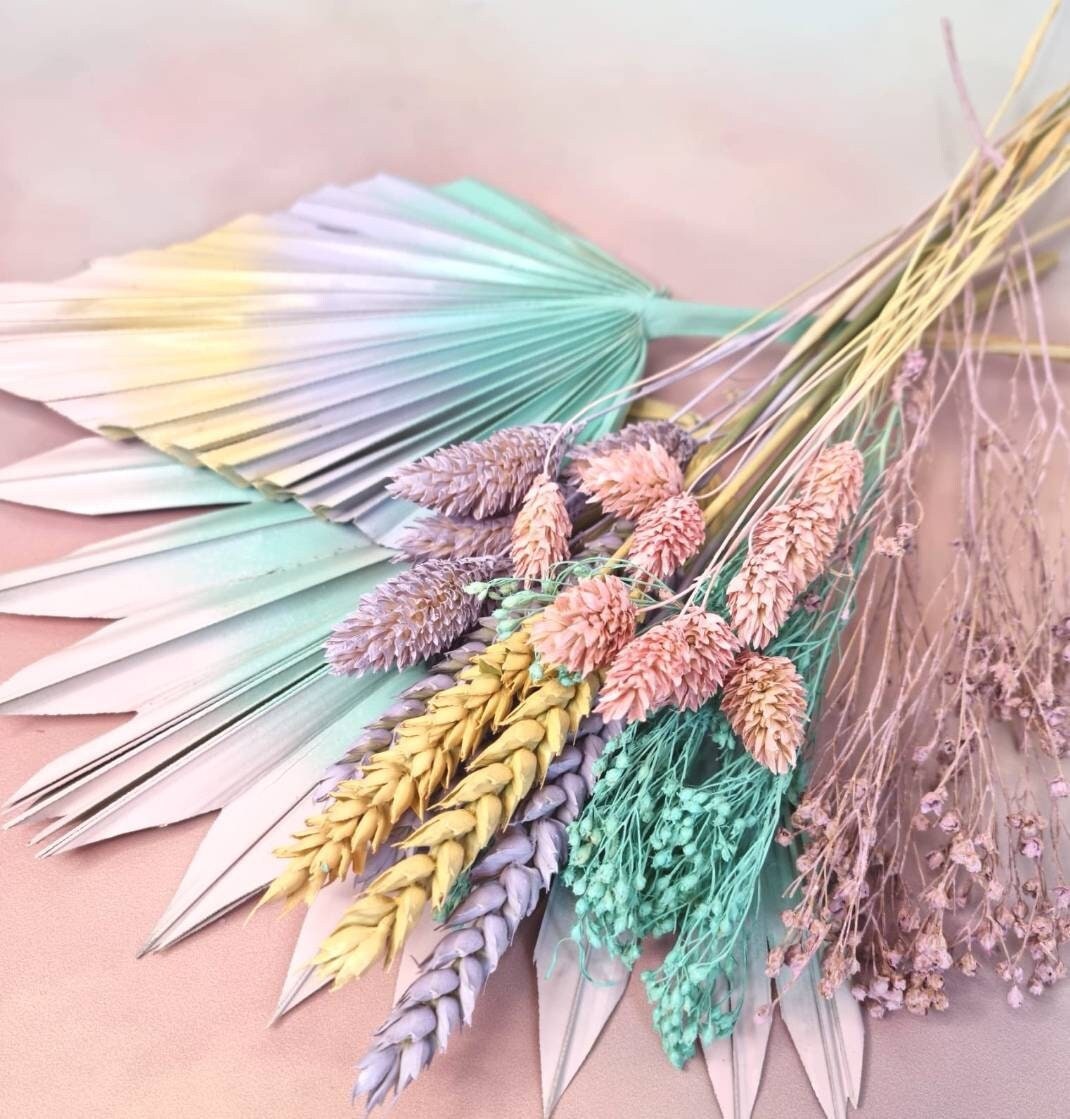 Rainbow Cake Topper Kit/Arrangement de Gâteau Aux Fleurs Séchées Feuille Palmier Solaire