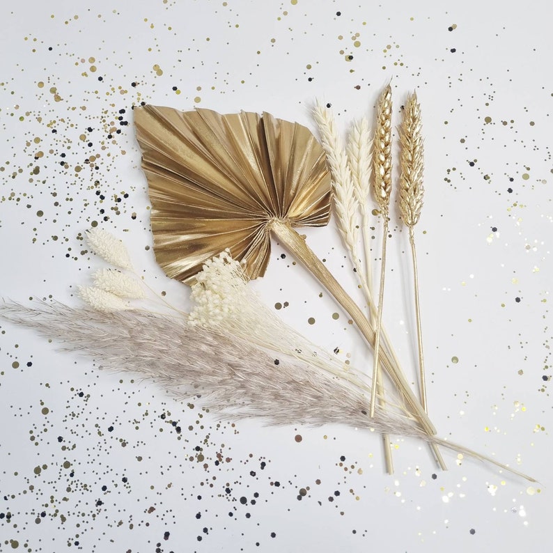 Gold and Cream Bakers Box Cake Decoration Kit Dried Flower Etsy