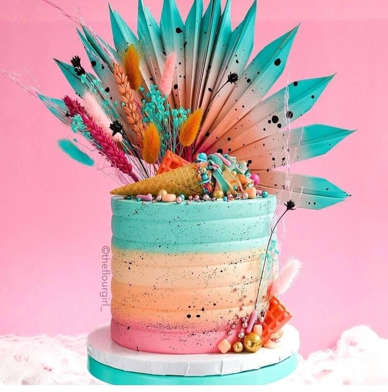 Sun Palm Leaf Bakers Box / Bright Cake Topper / Dried Flower Etsy UK