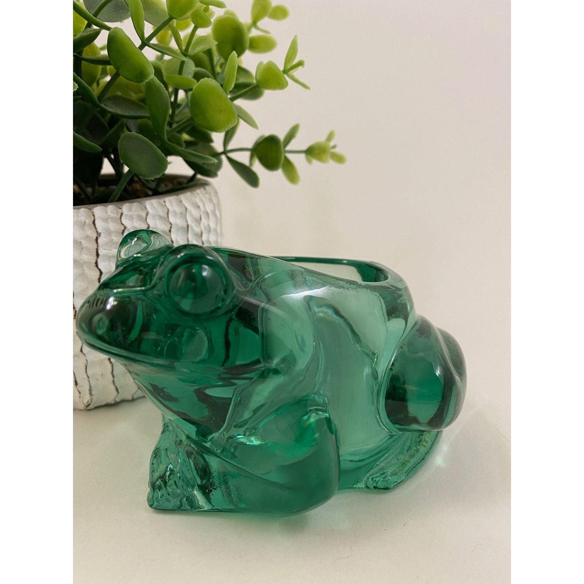 Indiana Green Glass Frog Candle Holder Vintage | Etsy