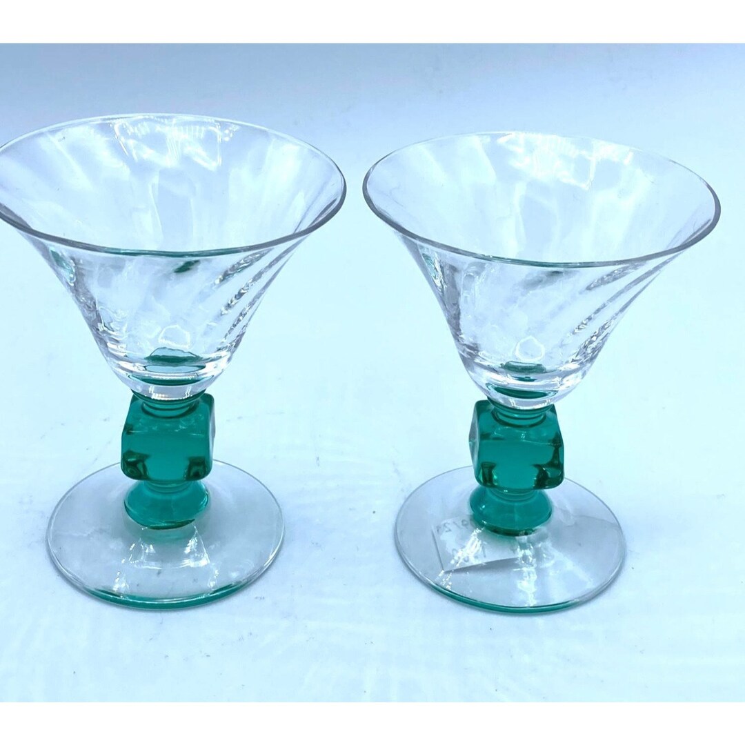 Vintage Clear Swirl Cordial Glasses With Green Block / Set of Etsy