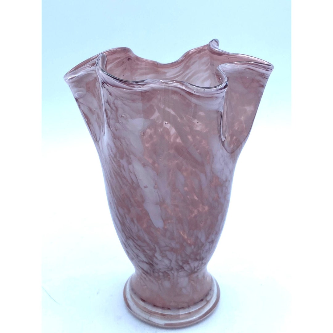 Ribbon Lavender Purple Glass Vase Hand Blown /clear Base Etsy