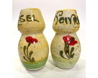 Hand Painted Flower French Salt and Pepper/ Sel et Poivre Shakers