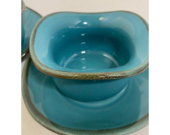 Southern Living Tuscan Tidbit Bowls with Saucers /Turquoise/ Set of  2/Vintage/Discontinued