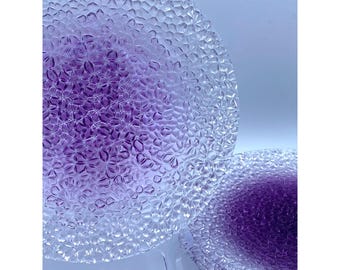 Bubble MCM Art Glass Pebble Vintage Purple Centers Salad Plates Set 4