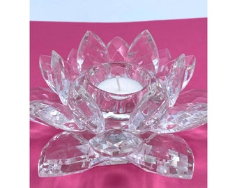 Crystal Glass Lotus Flower Candle Tea Light 7 Inches