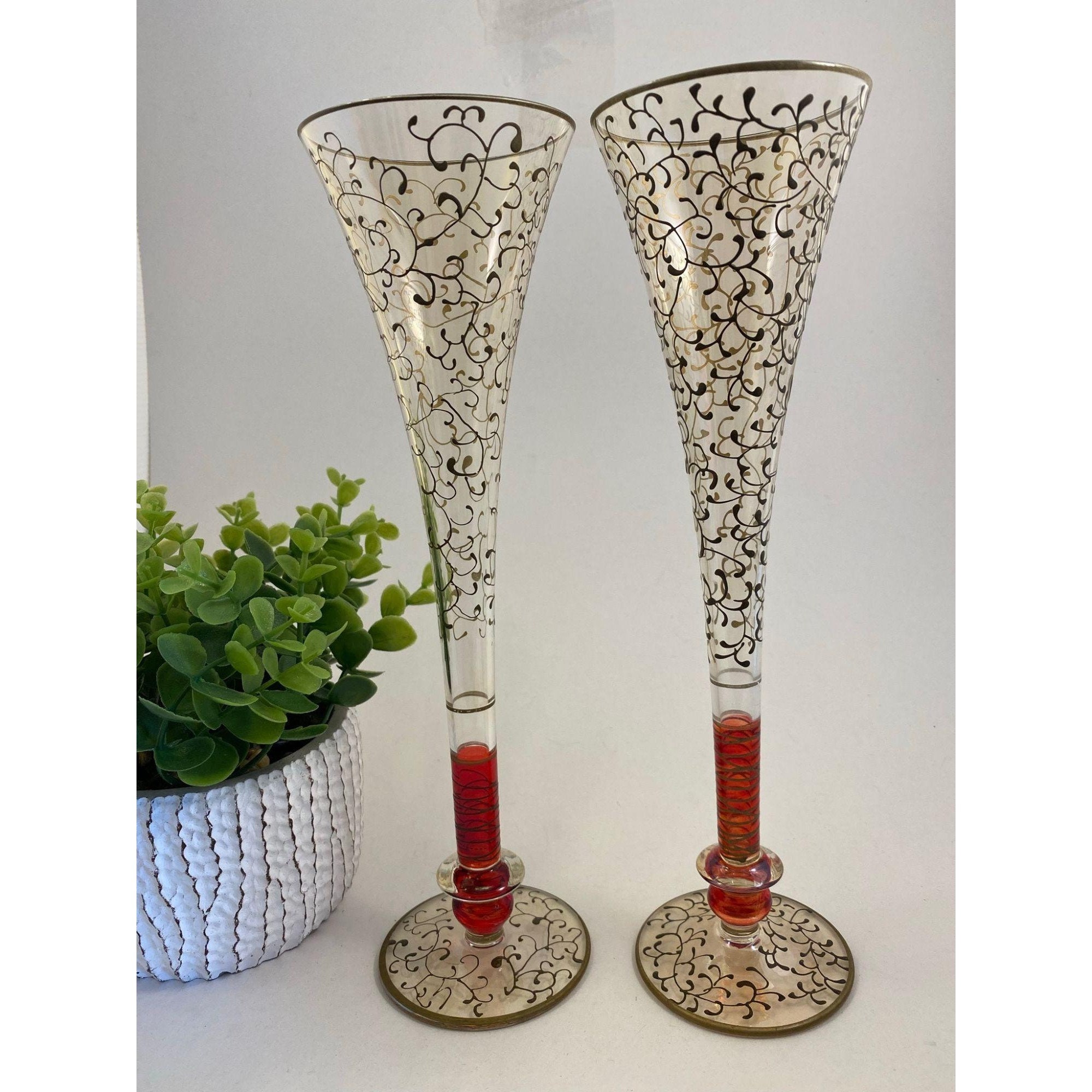 Champagne Glasses Set 2 Red Stem Pier 1 Importa Rioja Ruby Red Etsy