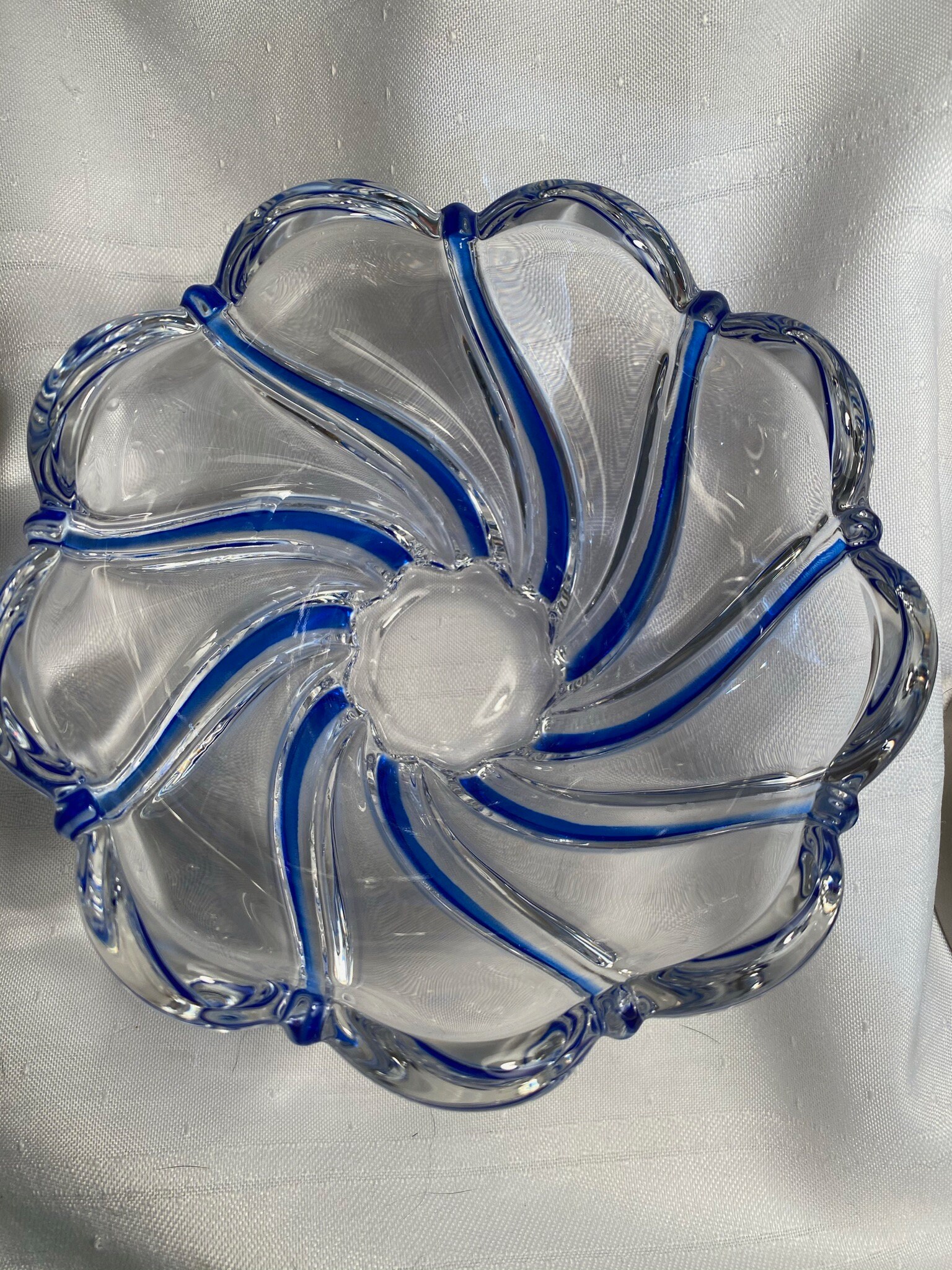 Rare Mikasa Crystal Art Glass Peppermint Swirl Bowl Cobalt Etsy
