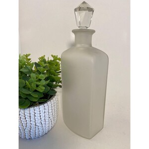 Frosted Satin Glass Tall Bottle with Crystal Topper 10&quot;