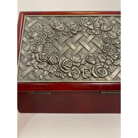 Vintage Rose Wood Jewelry Box with Metal Lid Roses an… Gem