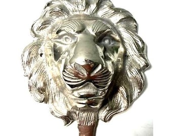 Silver Metal Lion Head Wall Hanger Vintage Heavy
