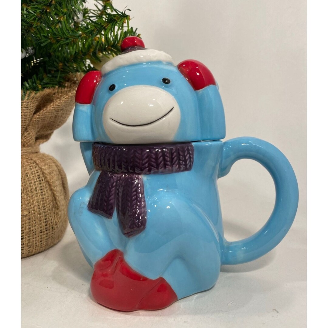 St. Nicholas Square Mug With Lid, Blue Monkey /coffee/tea/hot Cocoa/ Etsy