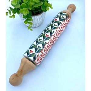 Anthropologie Ceramic Rolling Pin Geometric Design New image 2