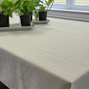 Solid Beige Color Polyester Linen Blend Large Rectangular Tablecloth - Easy care and Great for All Occasions