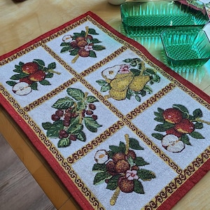 Vintage 4 Tapestry Placemats Fruits Apples, Cherries and Pears - Country Kitchen, Farmhouse Decor and Modern Decor