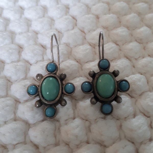NR Nina Ricci AVON faux turquoise sterling silver Southwestern Native American Pierced Earrings