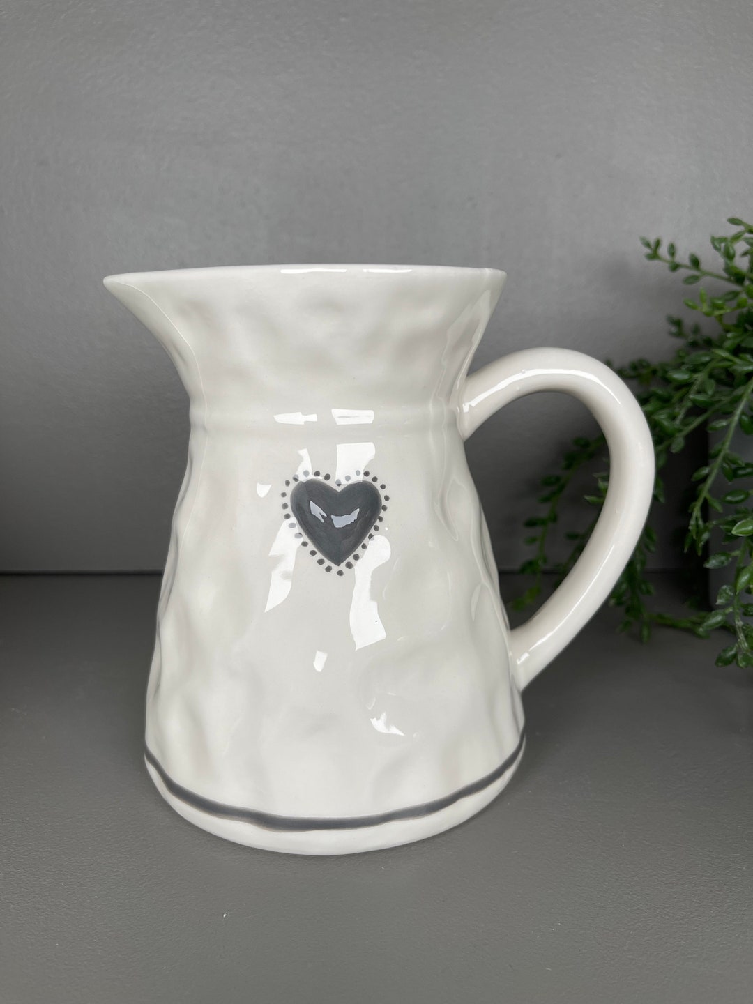 Ceramic Grey Love Heart Jug Flower Vase Country Flower Etsy UK