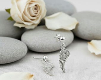 925 Sterling Silver Angel Wing Dangle Earrings – Feather Drop Jewelry, Minimalist Gift