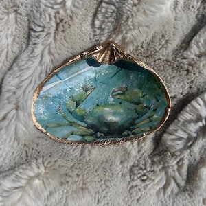 Jewelry dish, ring dish, decoupage clam shell, coastal decor, beach, special gift, hostess gift, wedding favor, shower favor, jewelry holder