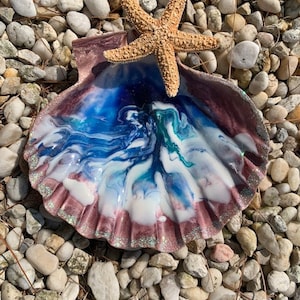 Jewelry holder, ring dish, sea shell trinket tray, resin ring dish, ocean inspired decorative dish, gift item, wedding shower
