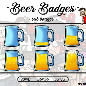 Beer Badges - 6 Twitch Sub Badges / Cheer Bit Badges