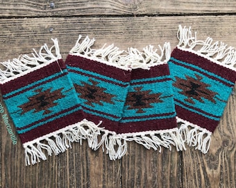 coasters Four Hand Woven Upcycled Cotton Mug Rugs woven by the seller in USA