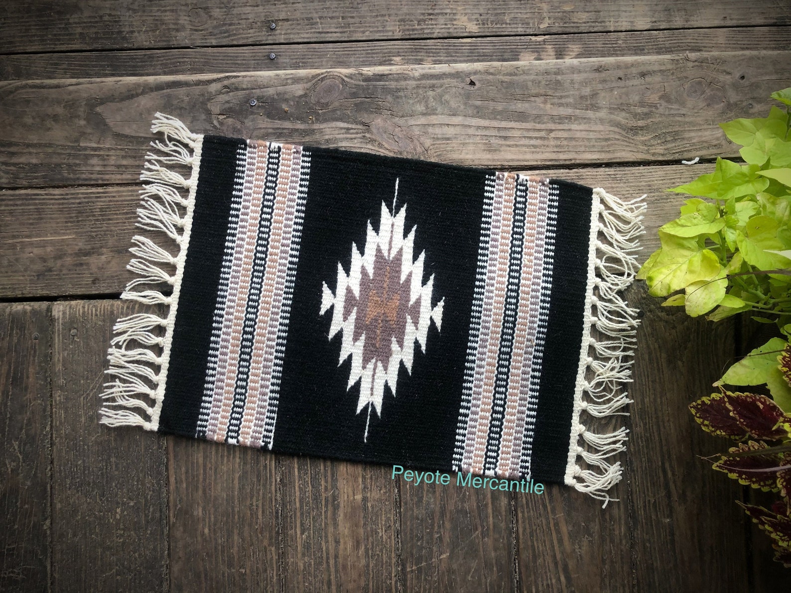 Black 15 x 20 Inch Southwestern Woven Wool Table Mat Rustic Etsy