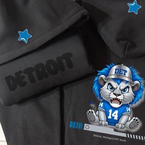 Graphic DET Lions Football Puff Hoodie, Detroit Lions Football, Detroit Football Fan Gift, Detroit Game Day Shirt, Vintage Lions, Detroit