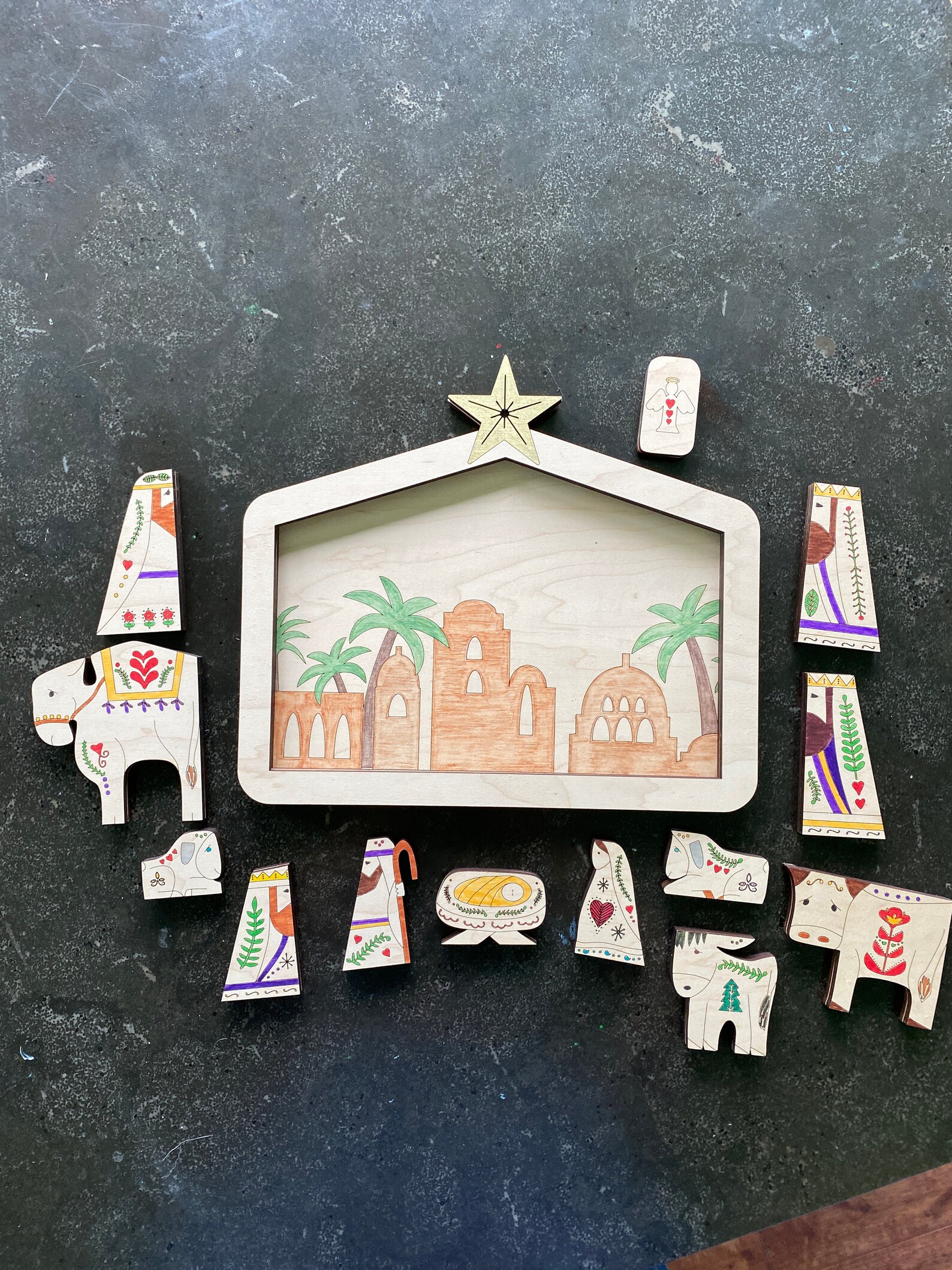 Wooden Folk Art Nativity Puzzle Free Shipping | Etsy