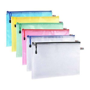 A5 Plastic Zip File Bags Storage Document Folder Protective Wallet Pocket x 6