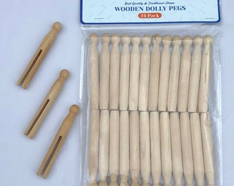 24 Traditional High Quality Natural  Wood Dolly Pegs Clothes Washing Line and Art and Craft