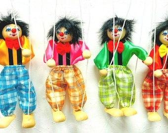 Wooden Retro Pull string puppet Clowns Marionette Joint Activity For Kids