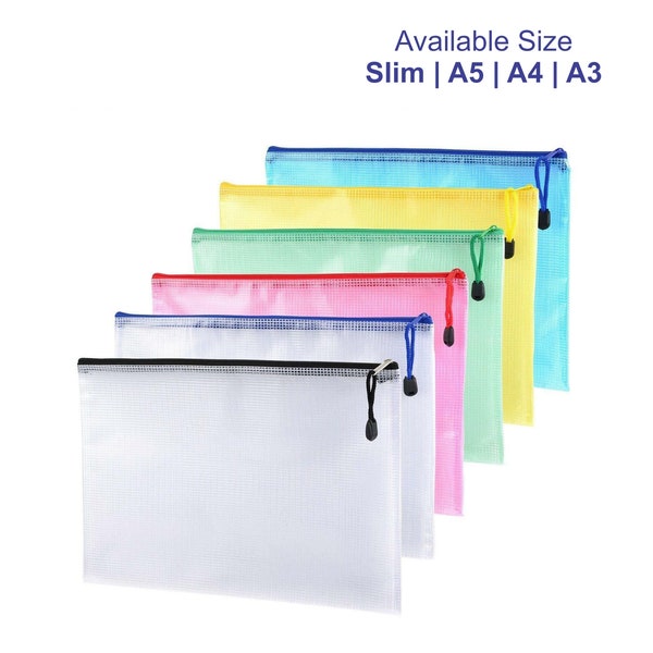 Plastic Document Wallets Zip Lock Bags Plastic Pockets with Zipper - Slim | A5 | A4 | A3
