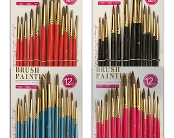 Artist Paint Brush Kit Round Pointed Head Art Brush Set of 12 Best For Acrylic & Watercolour Paints Detail Work