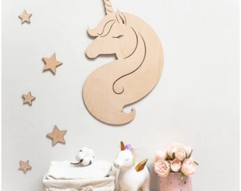 Unicorn & Stars Wooden Laser Cut Wall Decorations Birchwood Plain Art Craft