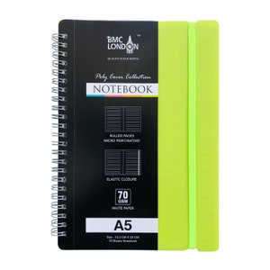 A5 Notebook Spiral Poly Pastel Banded Twin wire Lined Ruled Notepad Journal Green