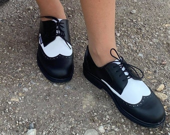 Flügelspitze schwarz weiße Schuhe, Rockabilly Schuhe, 50s Style Boogie Schuhe, Brogues Lady, Lederschuhe, Schuhe im Vintage Stil. Sofort versandfertig!