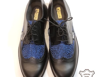 Wingtip Black and Blue Shoes, Rockabilly Shoes, 50s Shoes, Two Tone Mod Shoes, Brogues Men Leather Shoes, Vintage Style Shoes Ready to ship!