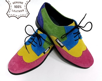 Wingtip Multicolored Shoes, Rockabilly Shoes, 50s Style Boogie Shoes, Vintage Style Shoes, Brogue Women, Suede Shoes. Ready to ship!