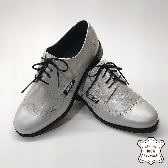 Silver White Wingtip or Brogue Shoes for Ladies Rockabilly Shoes Oxford Shoes Ready to Ship Etsy UK