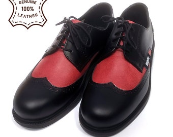 Tweekleurige leren vleugelschoenen - zwarte en rode brogues