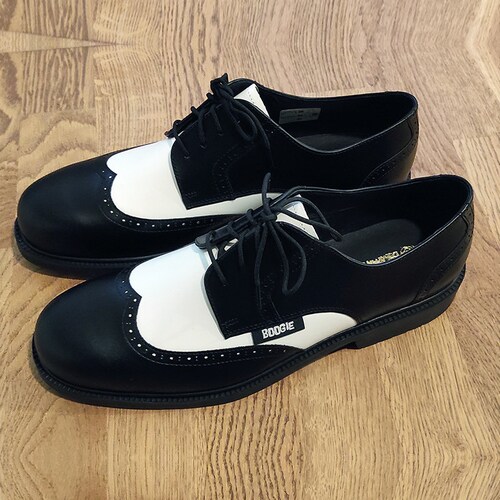 Black and White Vintage Style Brogue Shoes, Wingtip Shoes - Real Leather