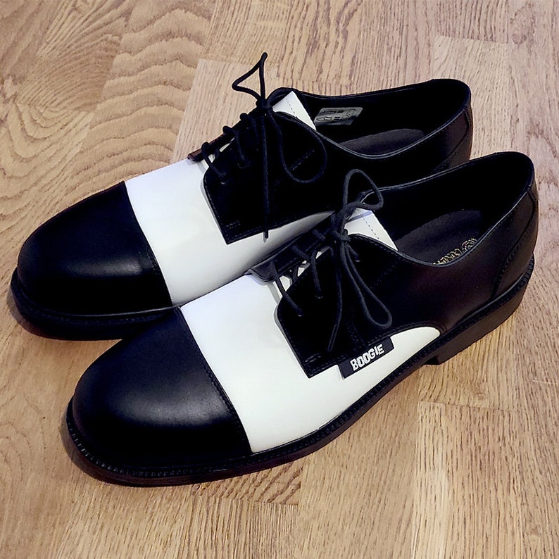 1940s Men’s Shoes: Men’s Vintage Shoe History     Black and White Vintage Style Rockabilly shoes swing shoes - real leather  AT vintagedancer.com